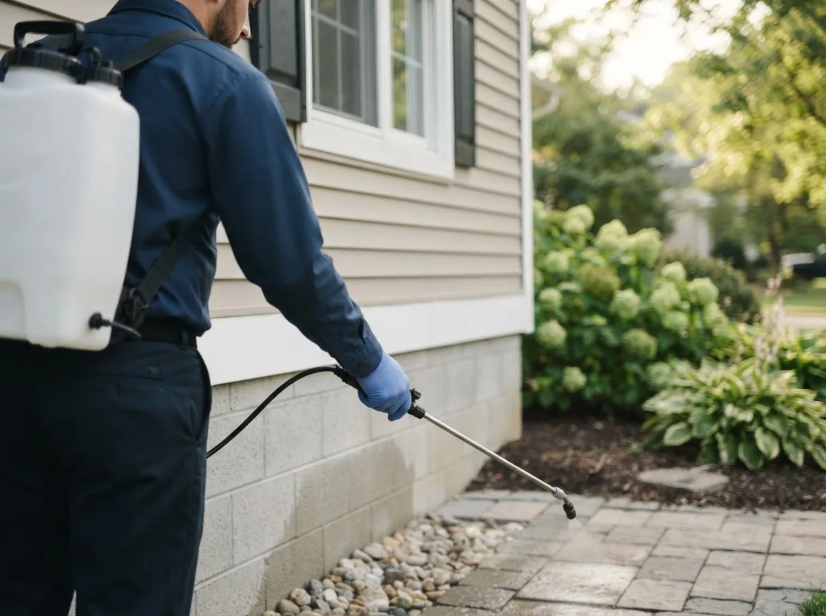 Pest control technician inspecting a home in Crete, IL